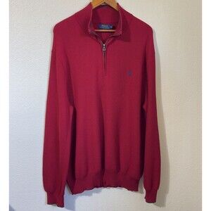 Polo Ralph Lauren Men’s Red 1/4 Zip Knit Sweater Pullover 2XL  XXL Pony Logo